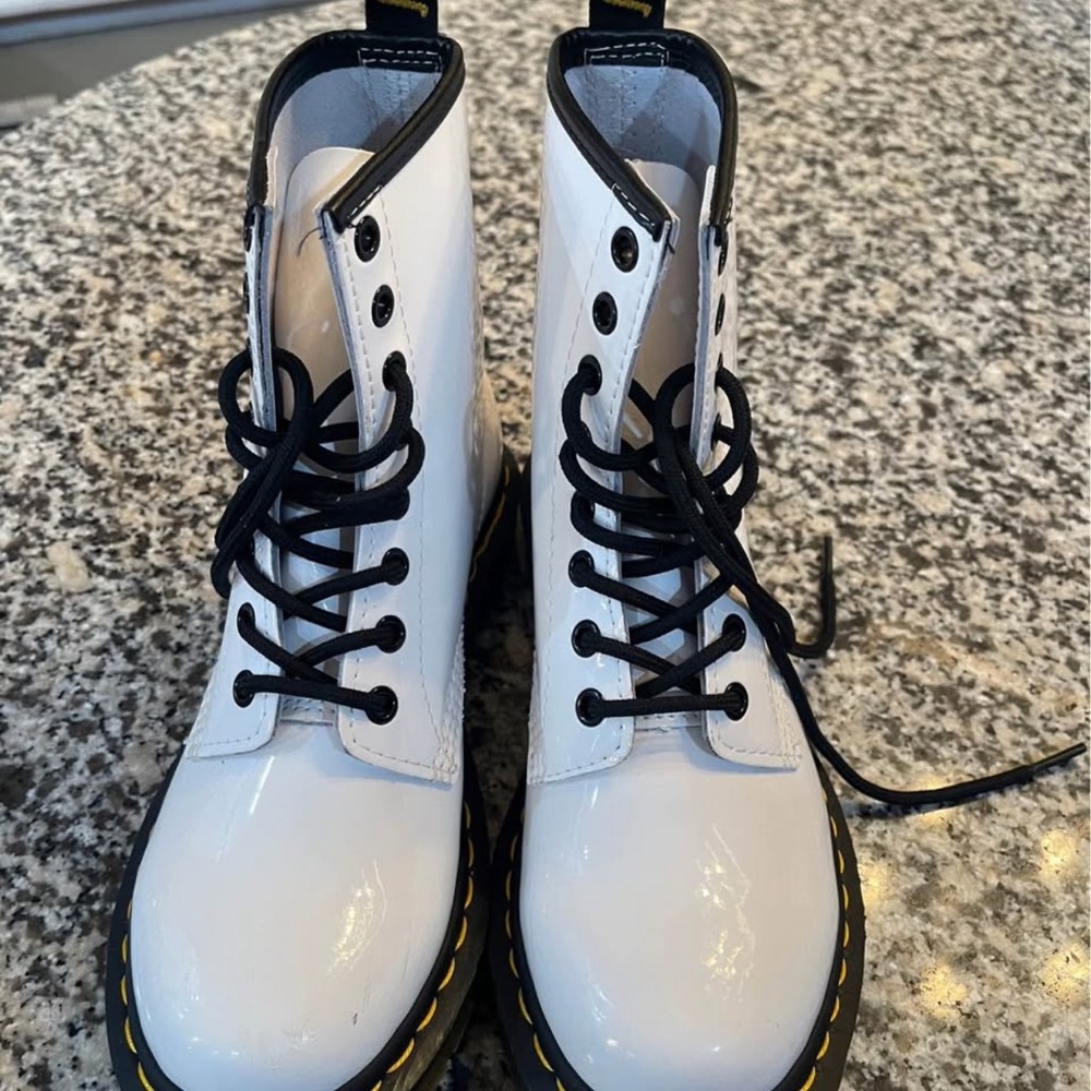 Dr. Martens White Combat Boots with Black Laces